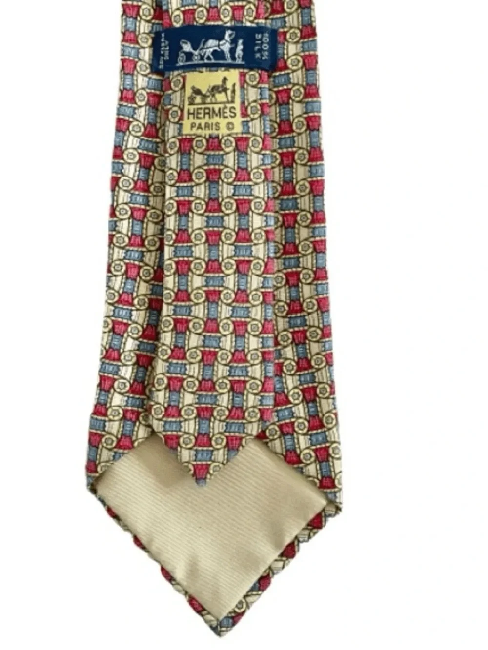 AUTHENTIC HERMES Mens Red Yellow Blue Neck Tie - Picture 4 of 6
